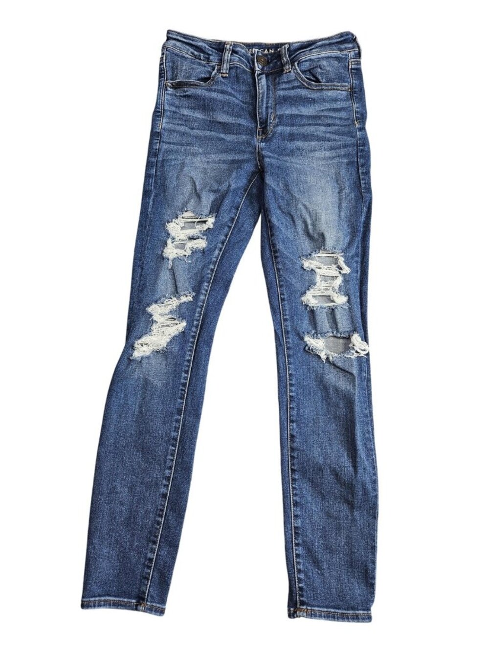 American Eagle Outfitters Hi Rise Jegging Jeans Womens 8 Med Wash Distressed